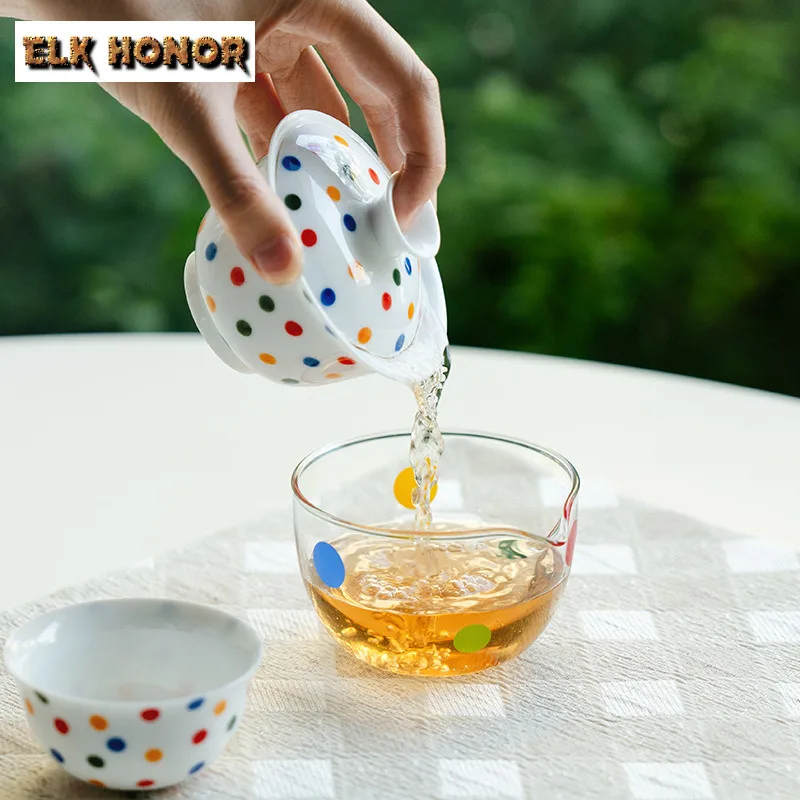 Polka Dot Travel Tea Set Kit Retro Set Of Cups 1 Bowl 1 Cup Household Tea Brewing Organizer Portable Outdoor Tote Bag Drinkware