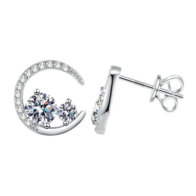 

E195 Lefei Fashion Classic White Moissanite Exquisite Design Fine Moon Earrings For Charms Women Silver s925 Party Jewelry Gifts