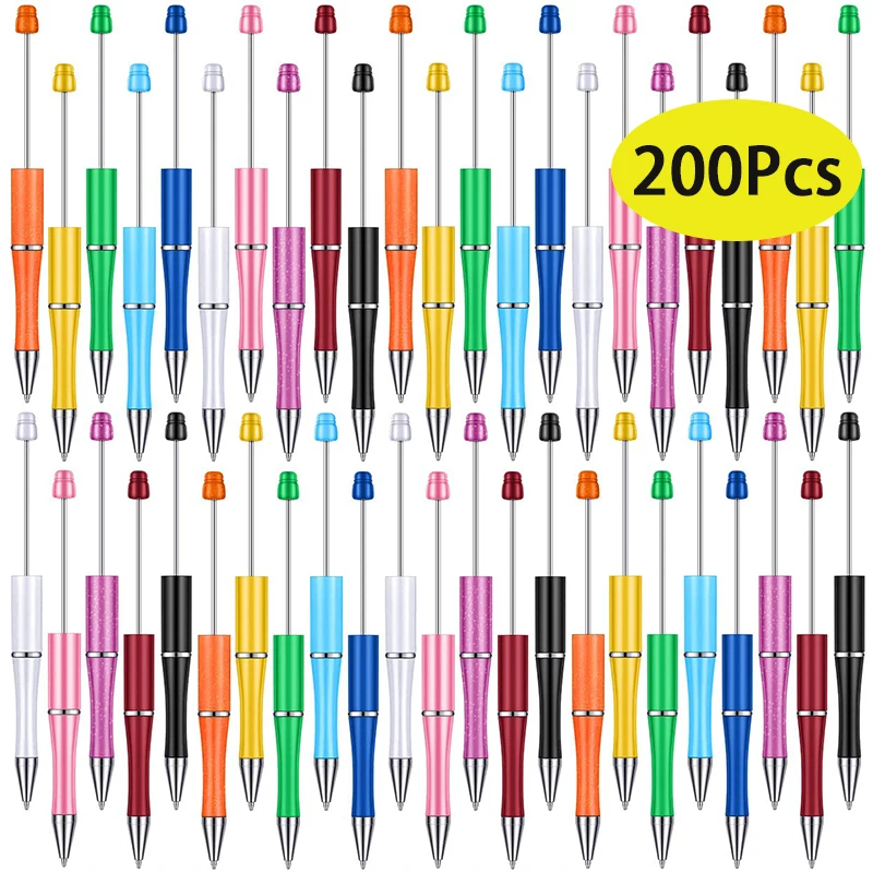 200Pcs Beadable Pens DIY Beaded Pens Beadable Pens Office School Supplies Kid Gift Beads Beaded Pens