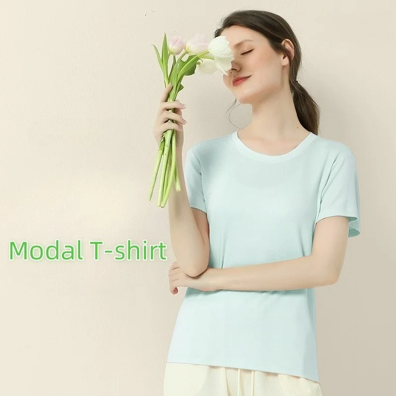 

2025 NEW Luxe Modal T-Shirt Ladies Tee - Soft Colorful Round Neck Solid Color Classic Premium White T-Shirt Women Clothes