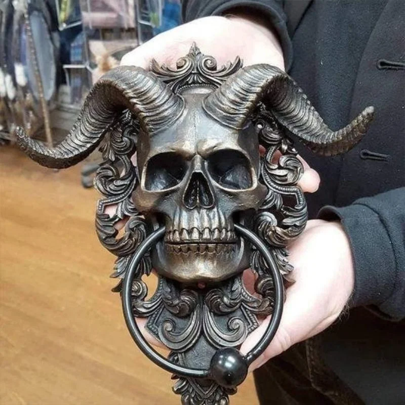 

Baphomet Horned God Skull Hanging Door Knocker heavy Duty Gothic Door Knocker Demon Horned Skull Hanging Door Knocker