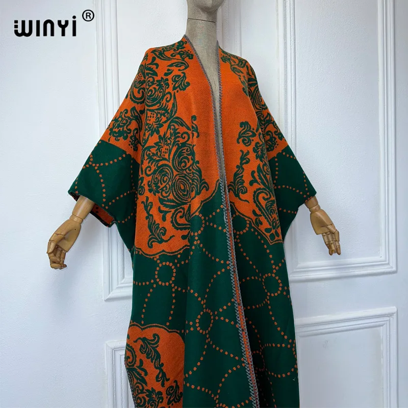 2024 WINYI African Blogger Winter cardigan woman party dress Female abaya Autumn outfits for women coat Open Front Loose Kimonos