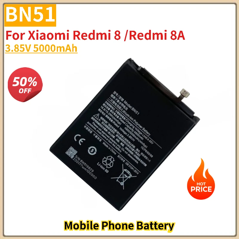 

3.85V 5000mAh Phone Battery BN51 For Xiaomi Redmi 8 Redmi8 Redmi 8A Brand-New High Quality Replacement Battery