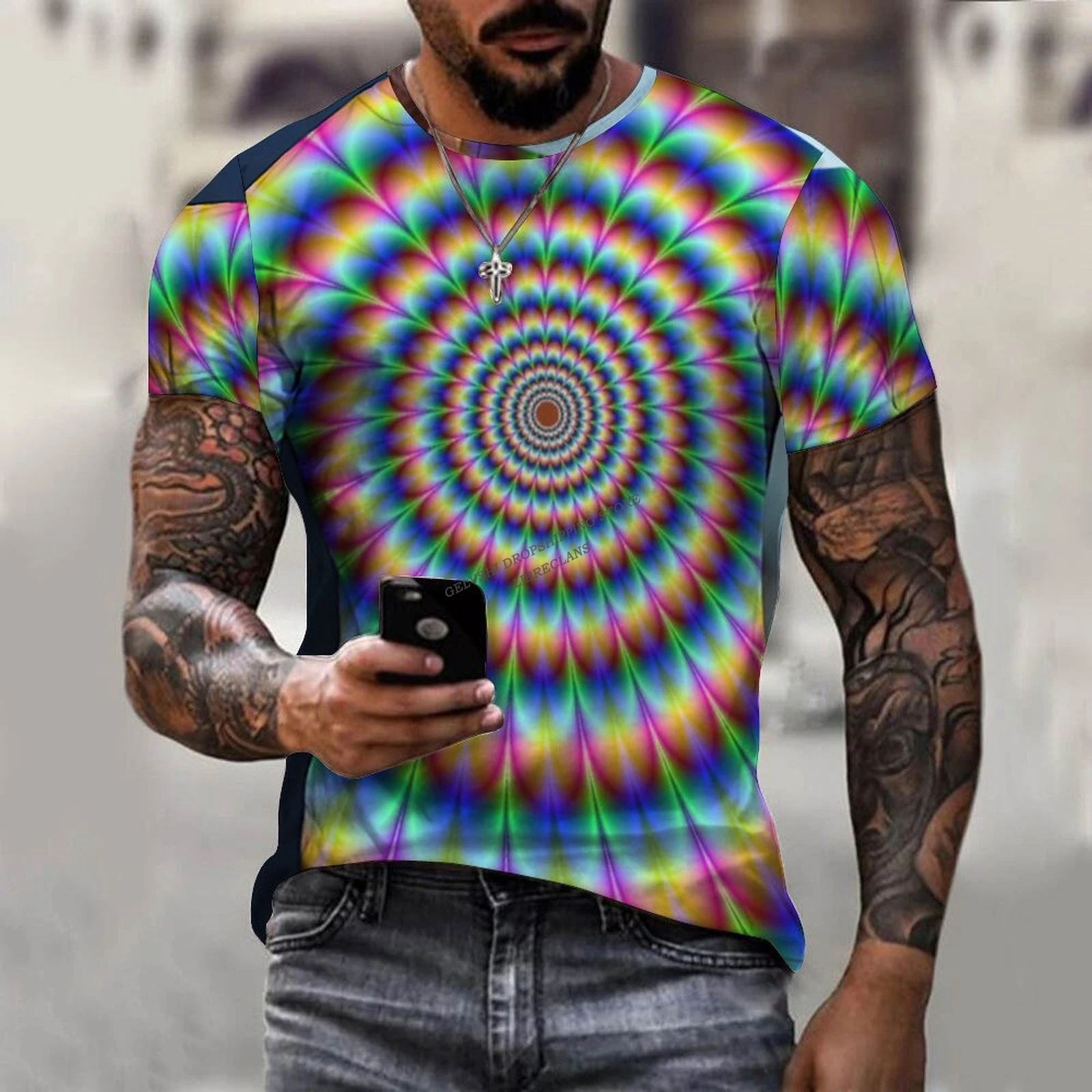 Optical Illusion T Shirt Men Fashion T-shirt Kids Hip Hop Tees Boys Tops Dizzy 3d Print T-shirt Summer Men\'s T-shirt Oversized