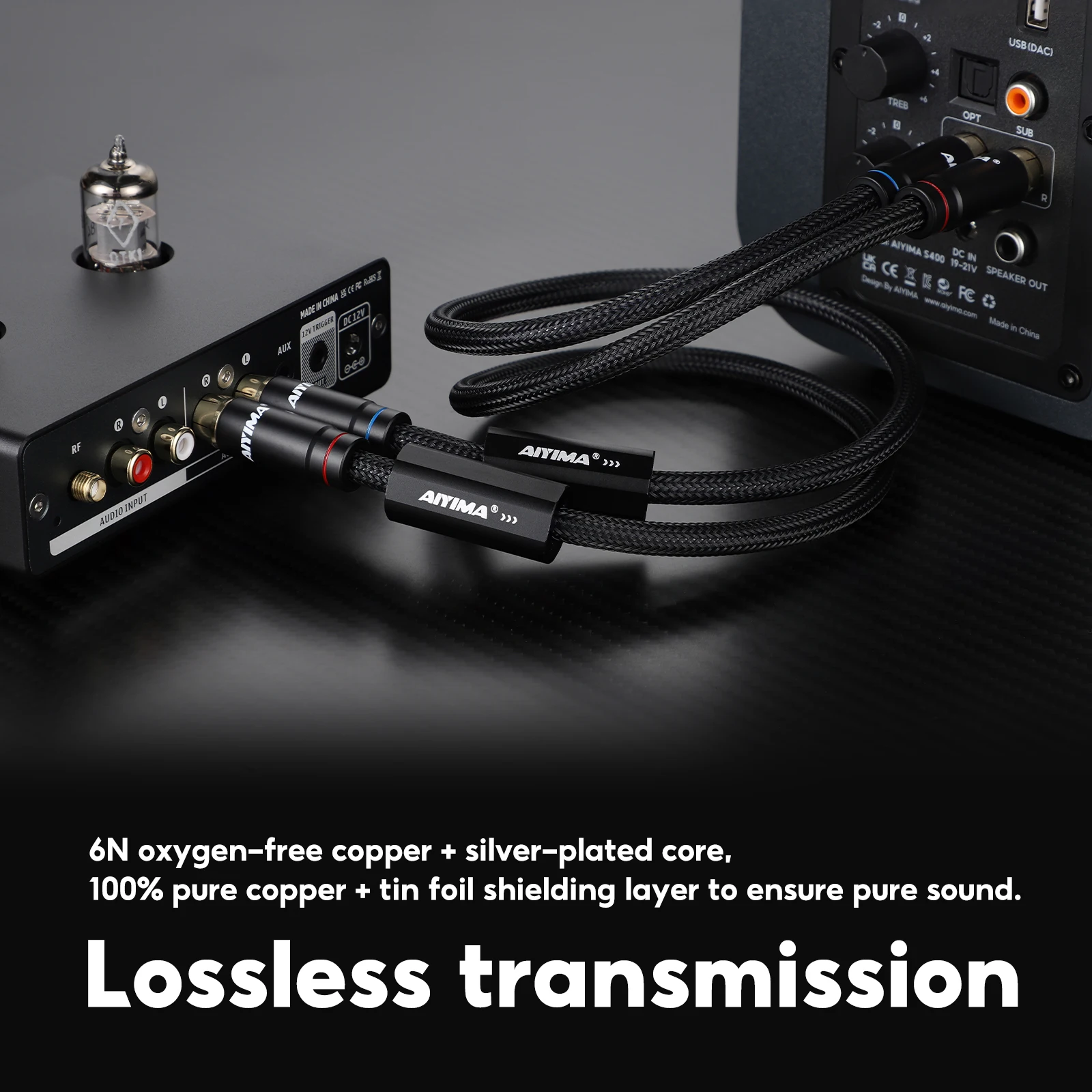 AIYIMA Kabel Audio RCA 2 RCA Ke 2 Kabel Interkoneksi RCA HIFI Stereo 6N OFC Jantan Ke Jantan untuk Amplifier Speaker A80 /A07 Maks