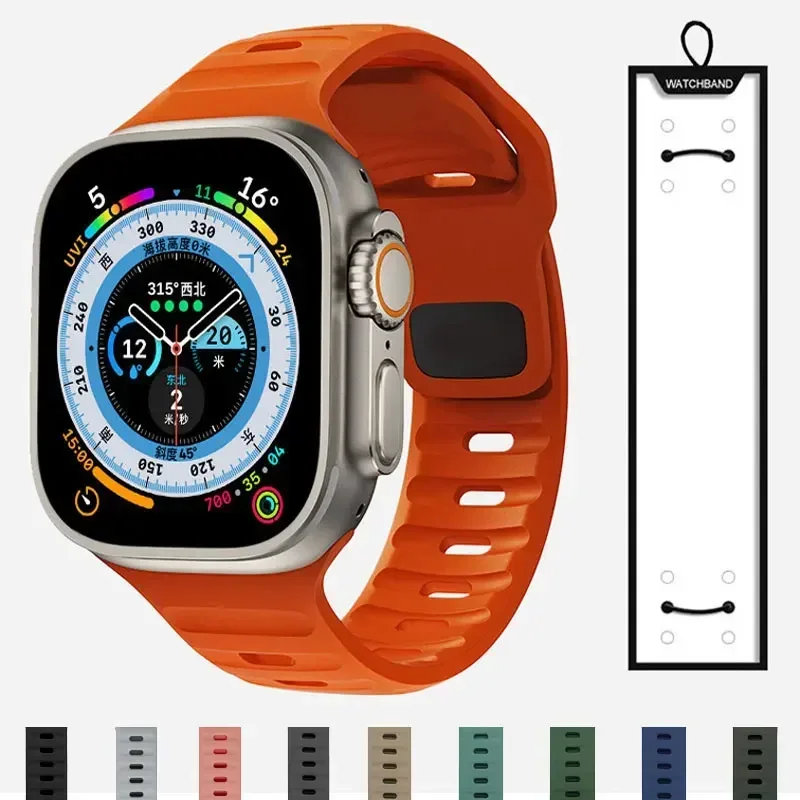 Мягкий силиконовый ремешок для Apple Watch Band Ultra 49 мм 44 мм 45 мм 42 мм 41 мм 42 мм 38 мм, спортивный ремешок для часов iWatch Serise 8 7 6 5, браслет