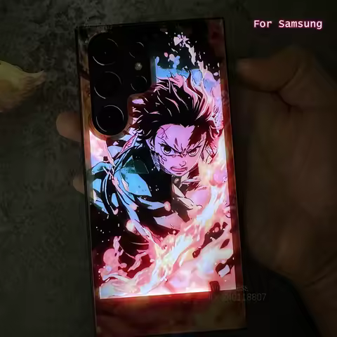 Demon Tanjiro Anime Kimetsu LED Flash Phone Case For Samsung S25 S24 S23 S22 S21 S20 FE Note20 Plus Ultra Anime Luminous Cover