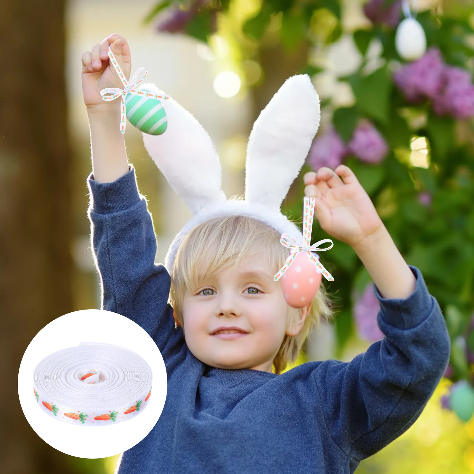Decorative Egg Ribbon Easter Spring Gift for Crafts White Bunny Rabbit Grosgrain