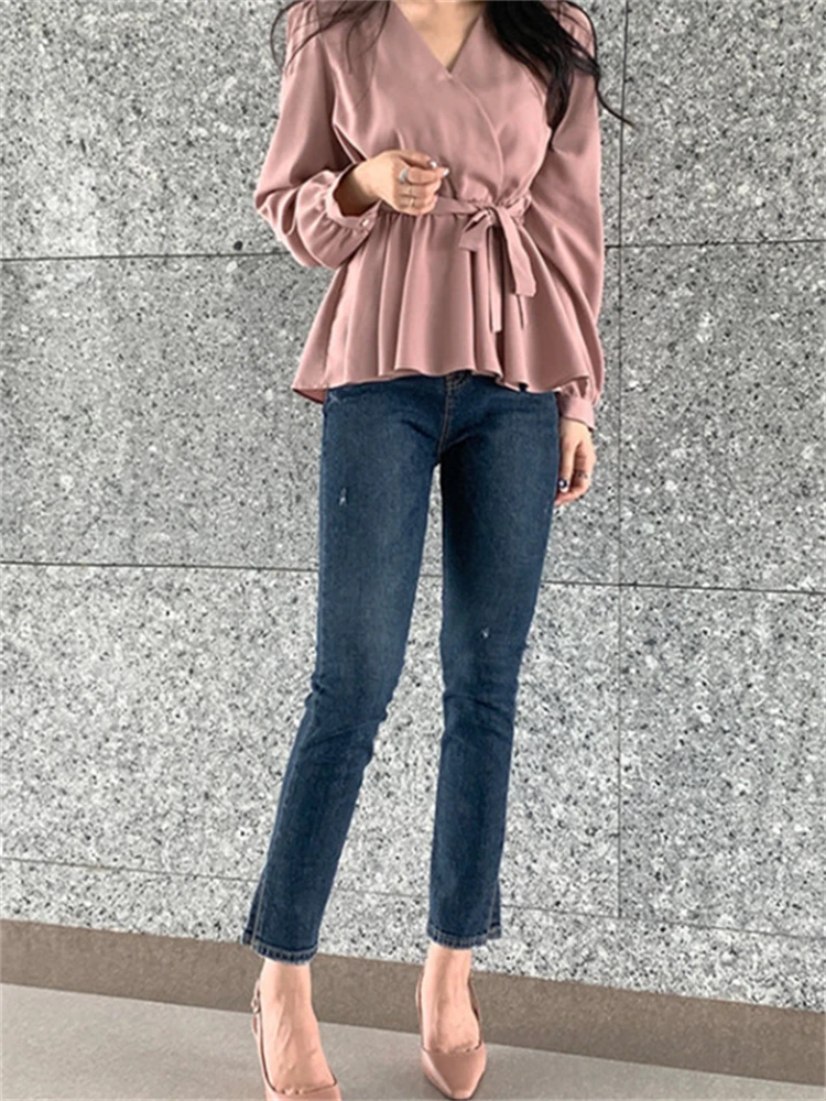 Mới Hồng Xuân Vintage Áo Sơ Mi Nữ Oversize Áo Nữ Dài Tay Bé Gái Áo Mới Thu Đông Nữ Áo Kiểu Femme Blusas