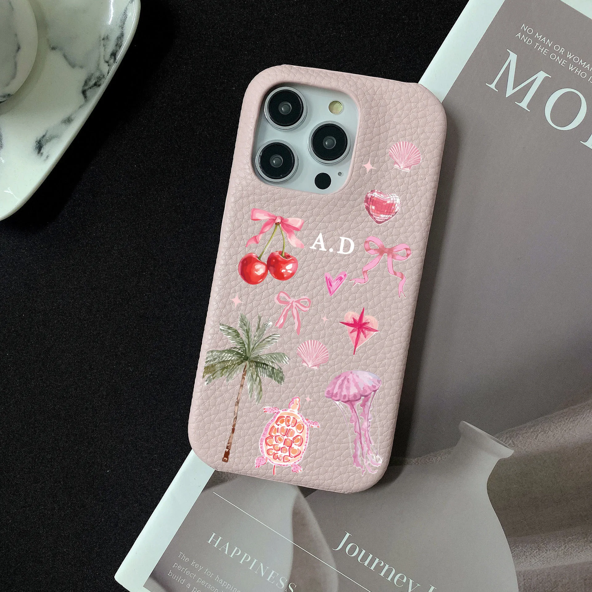 Custom Initials Brick Saffiano Vegan PU Leather Turtle Case for iphone 15 16 13 11 12 Pro Max 14Plus XR XS Max Case Luxury Cover