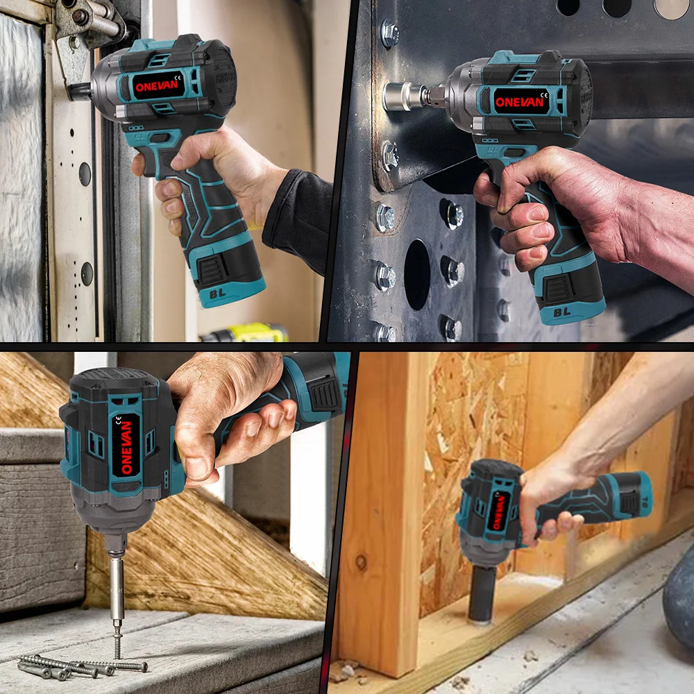 ONEVAN 500N.M ブラシレスコードレス電動インパクトレンチ ハンドヘルド 工業用装飾ドライバーレンチツール リチウムイオンバッテリー