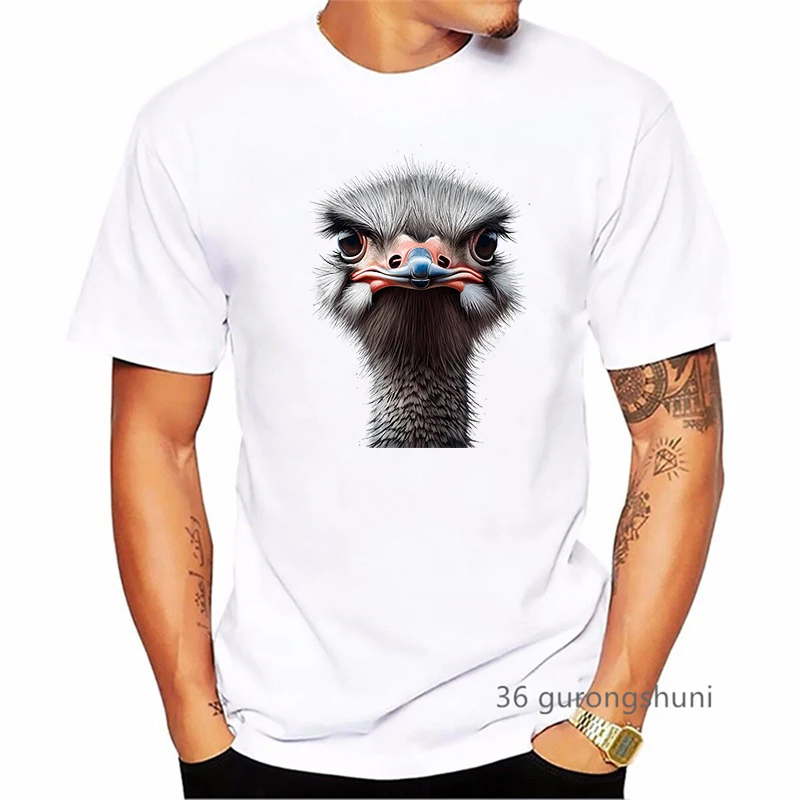 

Ostrich Printed T Shirt Men'S Clothing Funny White Tshirt Homme Summer Fashion Short Sleeve T-Shirt