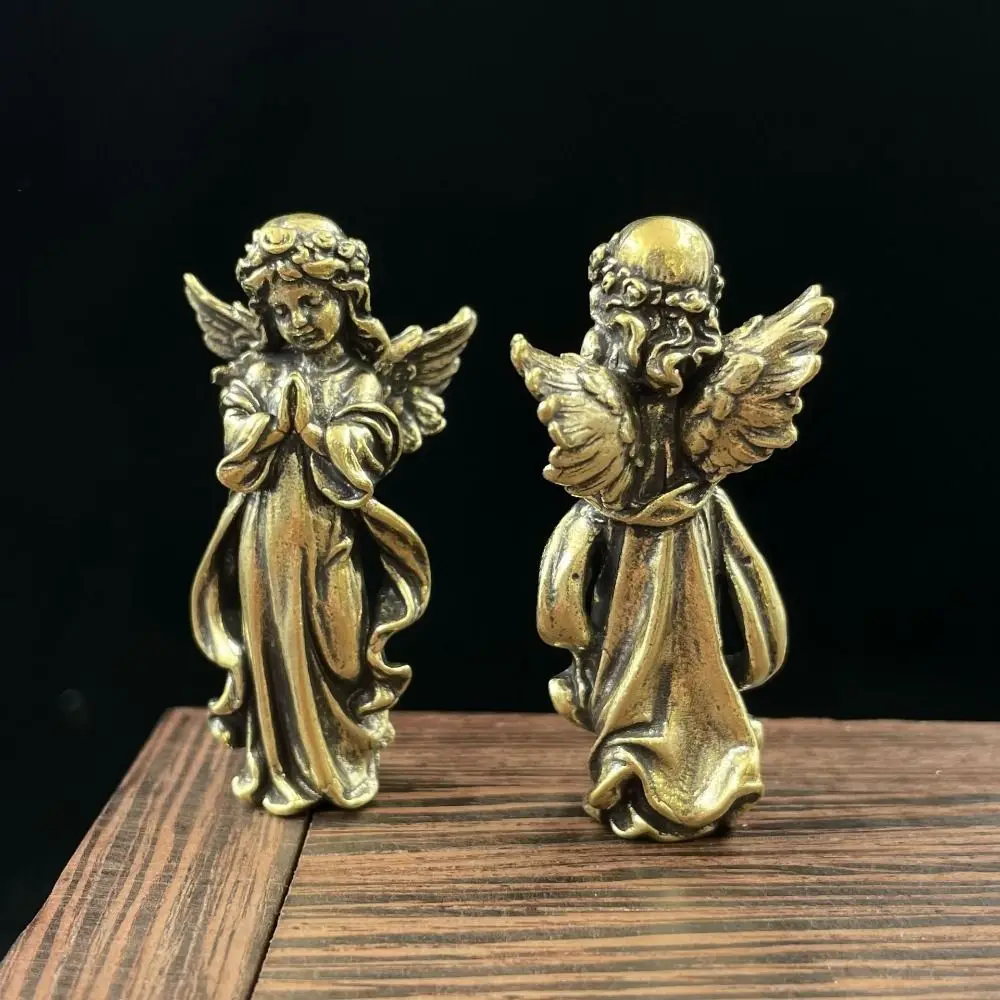 Cute Brass Angel Cupid Statue Vintage Lucky Angel Cupid Miniature Figurines Handmade Exquisite Guardian Angel Figurines