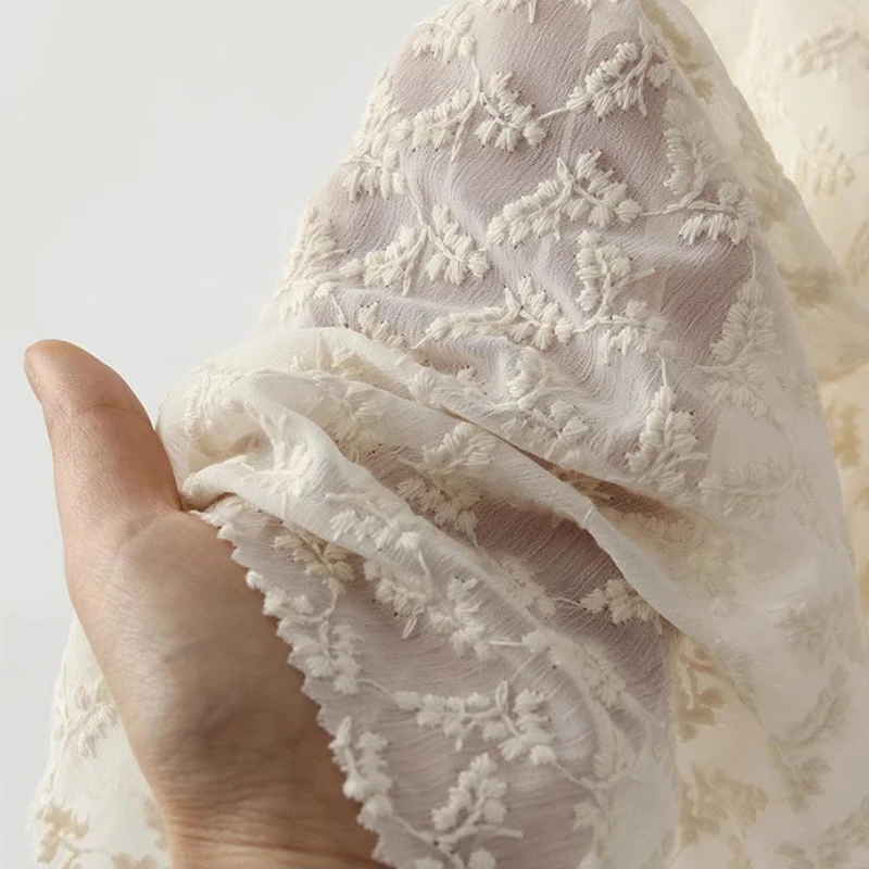 

Beig Flower Jacquard Embroidery Chiffon Fabric Woman's Dress Clothing Apparel Sewing Material