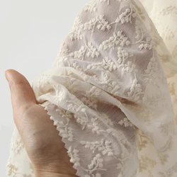 Beig Flower Jacquard Embroidery Chiffon Fabric Woman's Dress Clothing Apparel Sewing Material