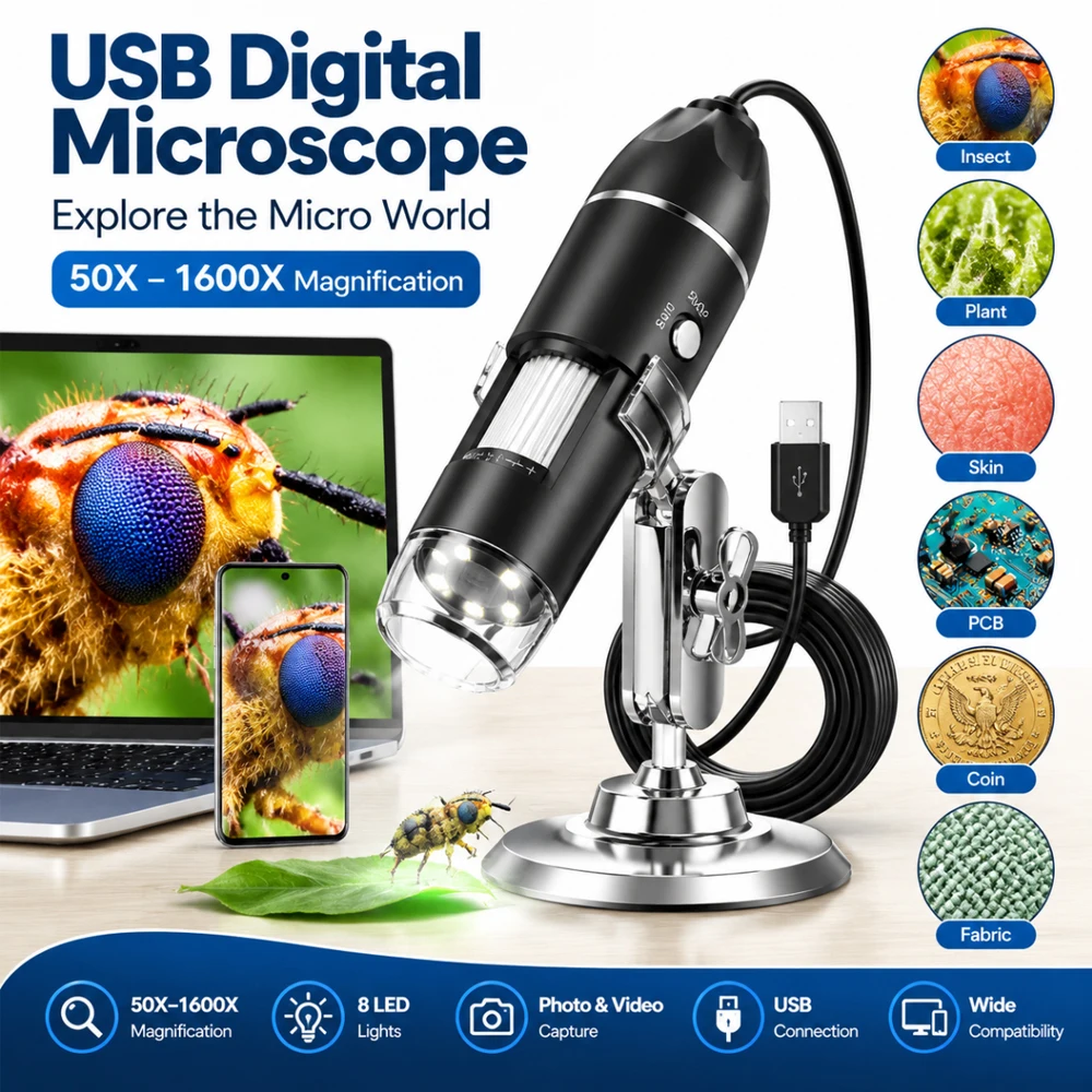 Microscope Use Guid 1600X Digital Microscope Camera Type C USB Portable Electronic ...