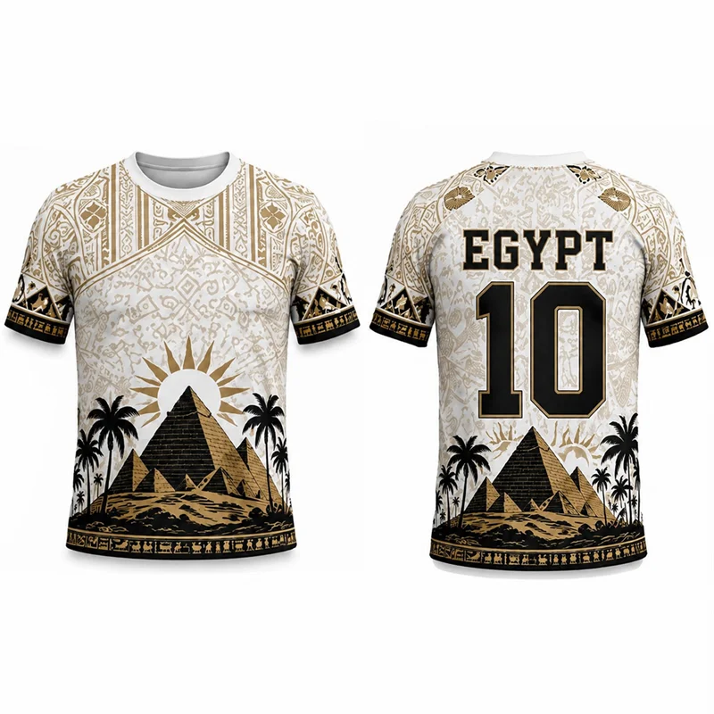 Retro Ancient Egypt Pyramid Hieroglyph Graphic Football Jersey For Men Fashion Custom Name Number T-shirts Loose Breathable Tees