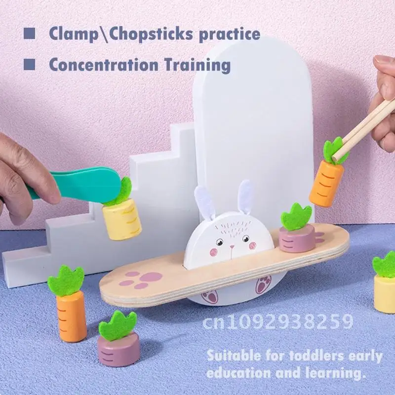 Rabbit Math Balance Game Sensory Toys Toddlers Wooden Weight Block Toys Education Motor Fine Montessori Balancing Skills Radish