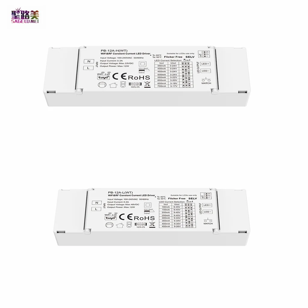 3-24VDC (350-700mA)/9-45VDC (100-450mA) 12 واط واي فاي و RF تيار مستمر تويا APP DIP التبديل LED سائق تحكم عن أضواء LED