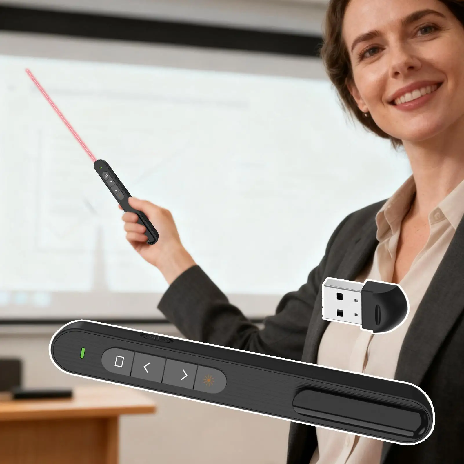 جهاز عرض تقديمي لاسلكي بتردد 2.4 جيجا هرتز، جهاز تحكم عن بعد USB محمول مع التحكم في مستوى الصوت لمدرسة عرض الفصول الدراسية