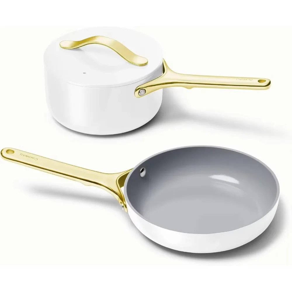 

Mini Cookware Set - Non-Stick Ceramic Fry Pan (1.05 qt, 8") & Sauce Pan (1.75 qt) - Non Toxic, PTFE & PFOA Free - Oven Safe