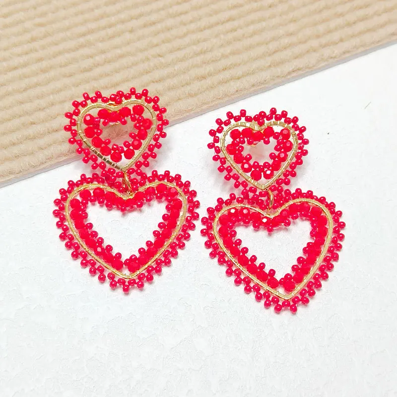 

Rice bead earrings Heart Graph Hollow out Originality Red. Crystal Hand knitting Bohemia Alloy Fashion Simple Beaded earrings