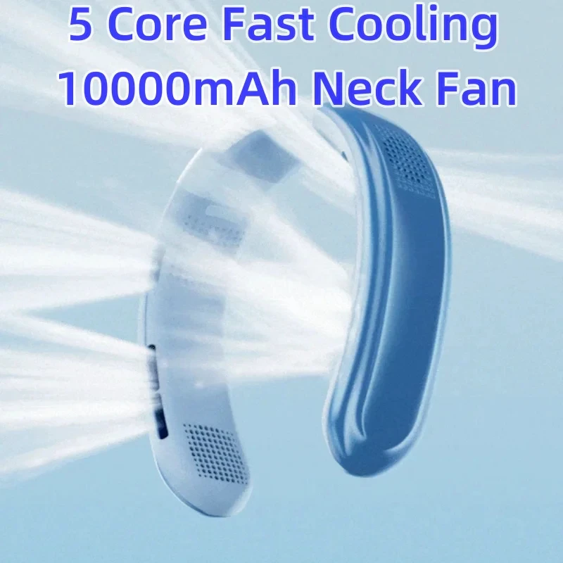 Ventilador de pescoço recarregável portátil, ventilador elétrico silencioso para casa, ao ar livre, camping, 3 velocidades, vento grande, novo, 10000mAh