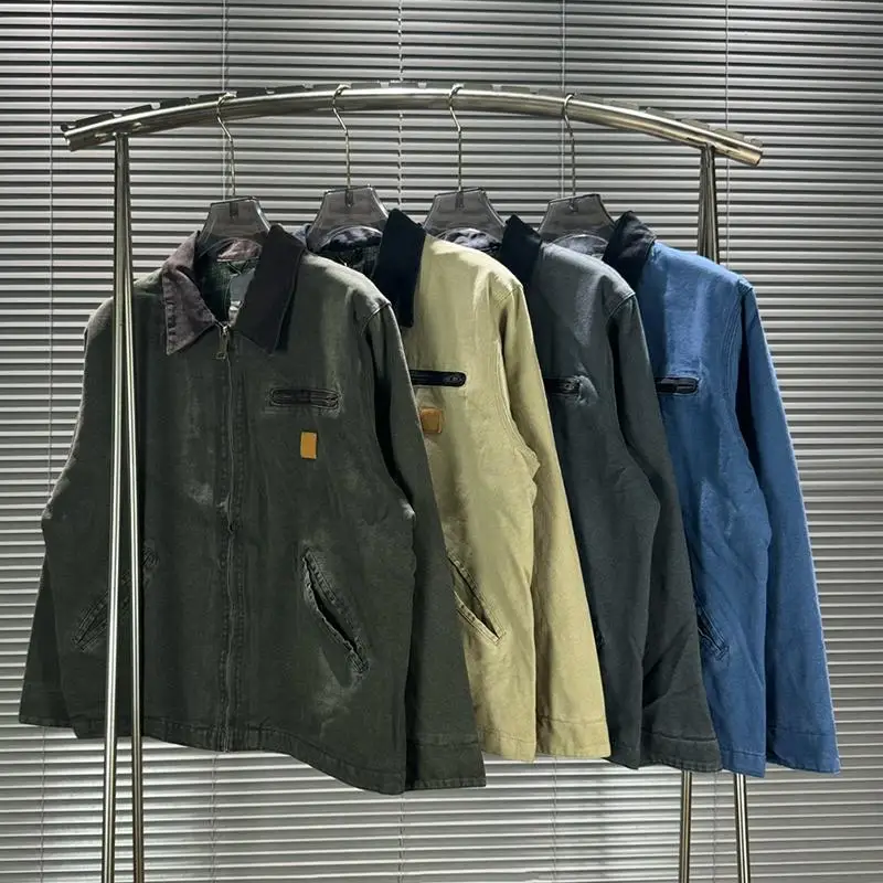 J97 Detroit Heavyweight Washed Jacket Men's Casual Versatile Vintage Style Outerwear Standard Fit Long Sleeve Zipper