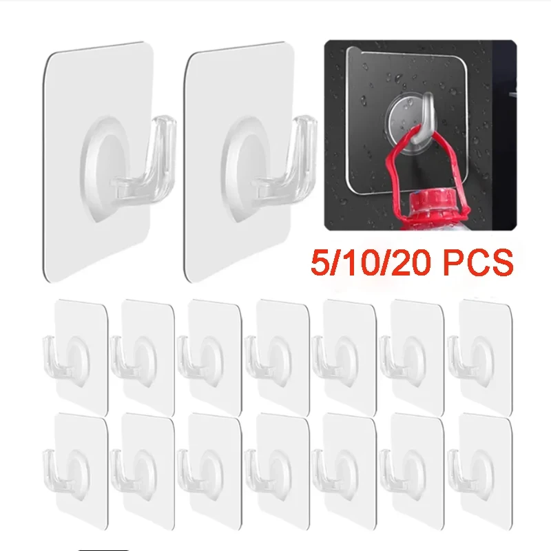 5/10/20Pcs Samoprzylepny haczyk Przezroczysty haczyk ścienny na drzwi Dziecko Ciężki stojak na ręczniki Kuchnia Łazienka Wieszak na klucze Przyklejony haczyk