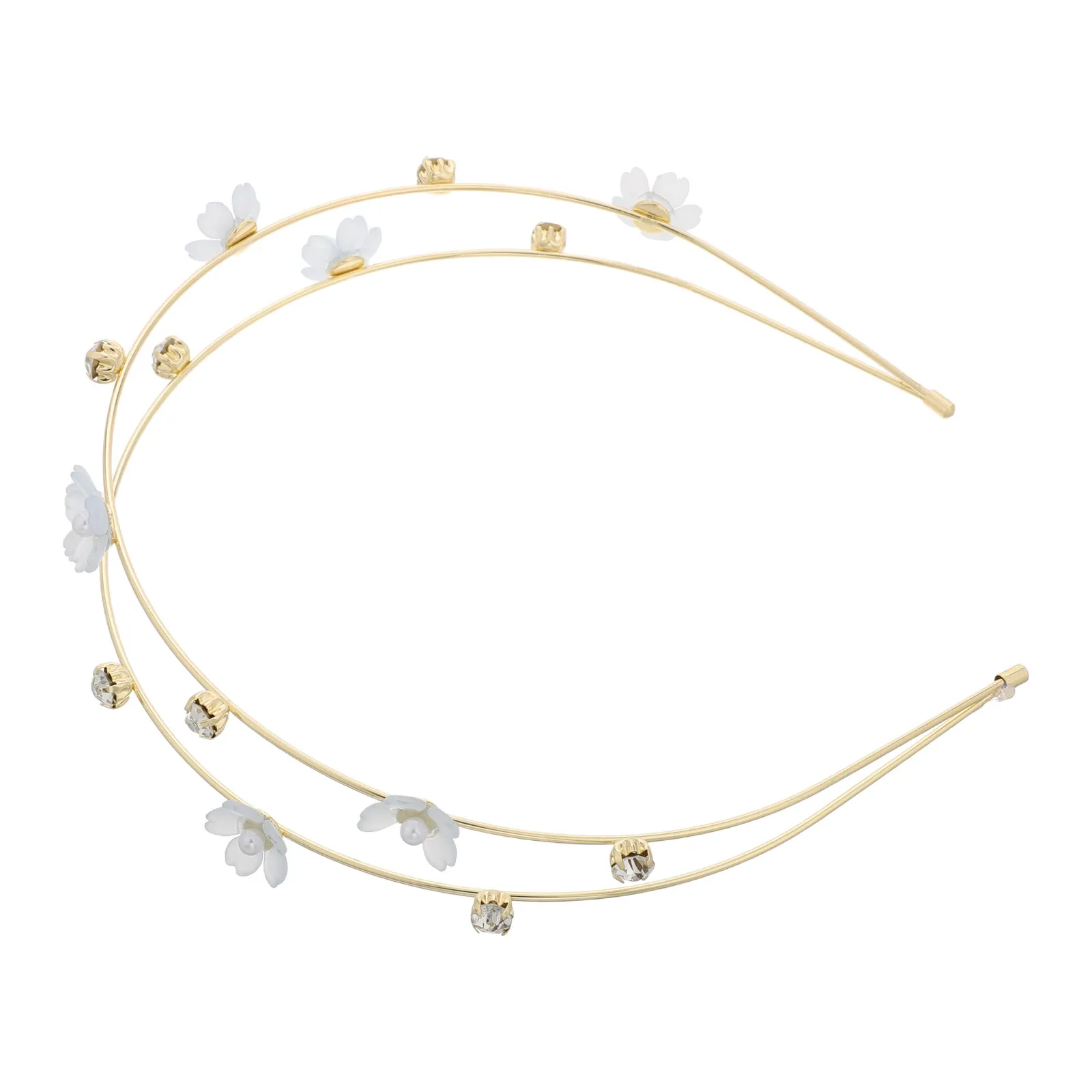 Double Layer Floral Rhinestone Headband Alloy Metal Hairband Sweet Elegant Headpiece for Women Girls Festivals Cosplay Wedding