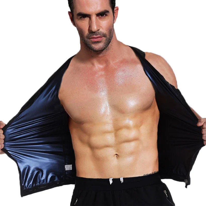Sauna Suit for Men Waist Trainer Vest Zipper Body Shaper with Tank Top Sweat Workout Trimmer Shapewear Fitness Gym Sportswear
