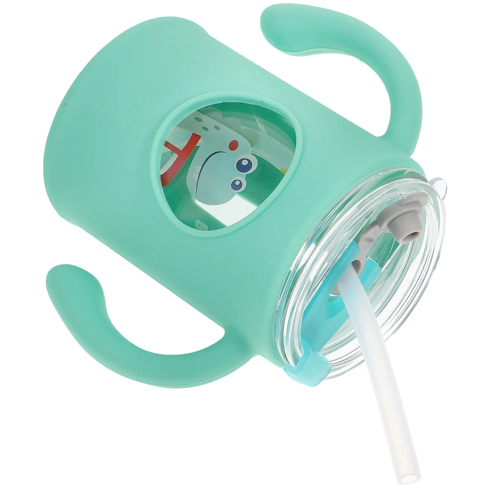 cute-double-handle-kids-glass-cup-with-straw-spillproof-milk-mug-for-toddlers-easy-clean-cartoon-drinking-cup-toddler-cups