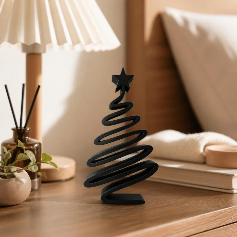 3D-Printed Christmas Figurine Spiral Shape Artistic Christmas Tree Ornament Hollow Out Irregular Xmas Ornaments Gift Idea