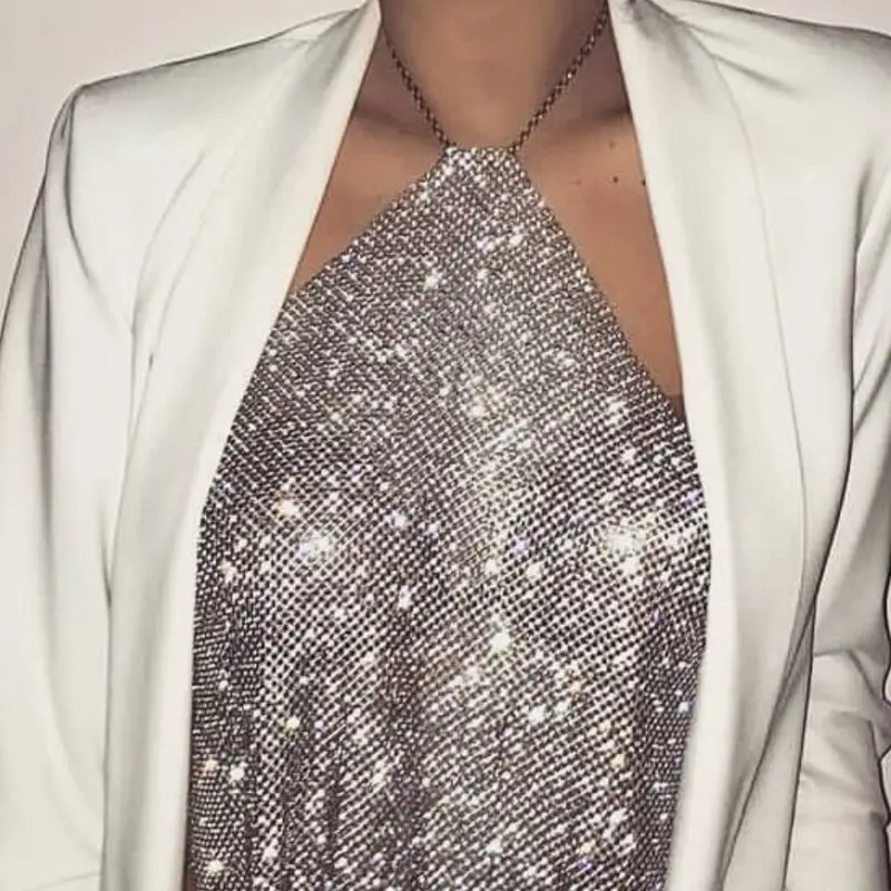 

Женский топ без рукавов с металлическими блестками и стразами Personali, маленький ультратонкий летний модный женский топ без рукавов