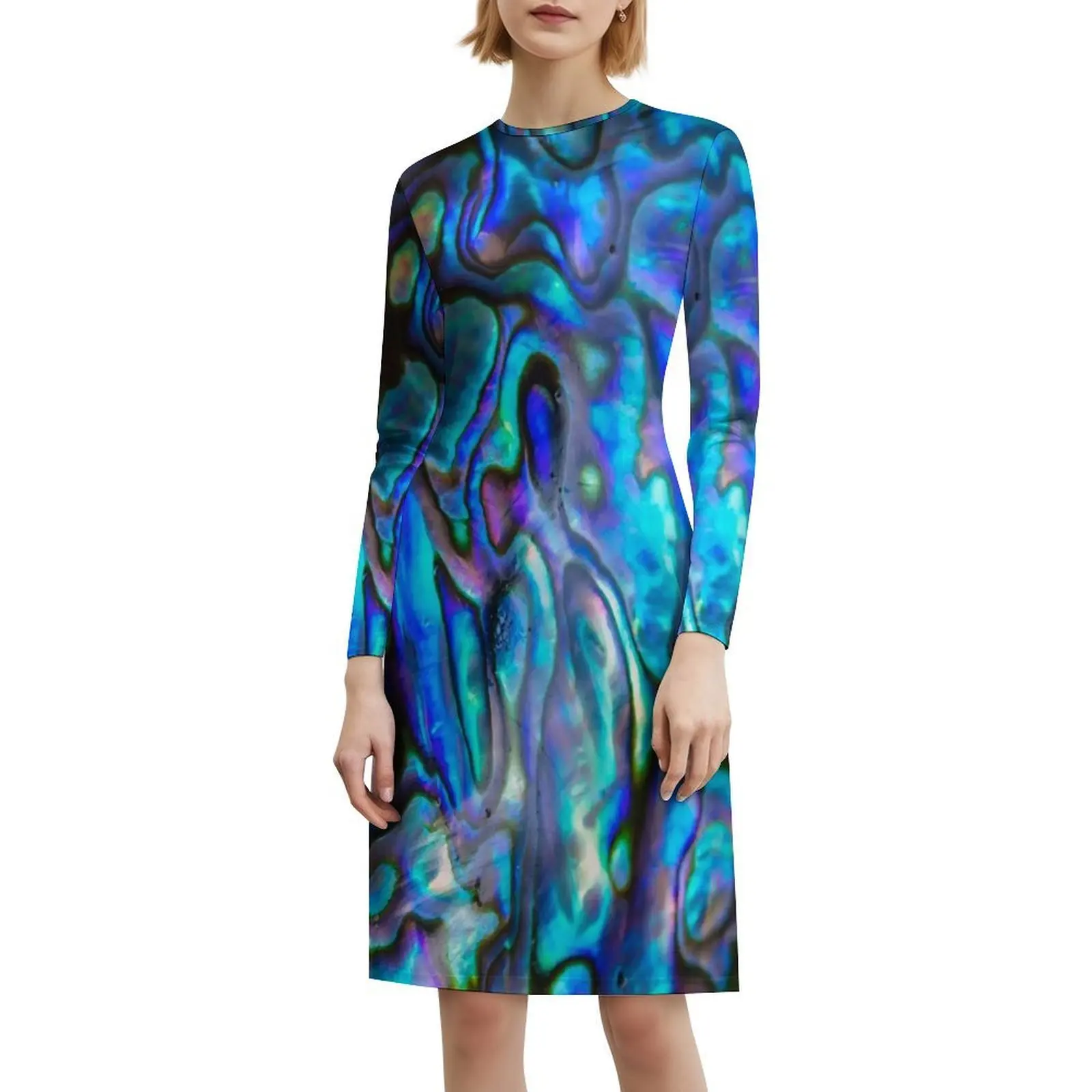 مجردة باوا شل الملمس نمط مصقول باوا شل البوهيمي أكمام فستان متعدد طباعة شاطئ عطلة فستان الحفلات جديد