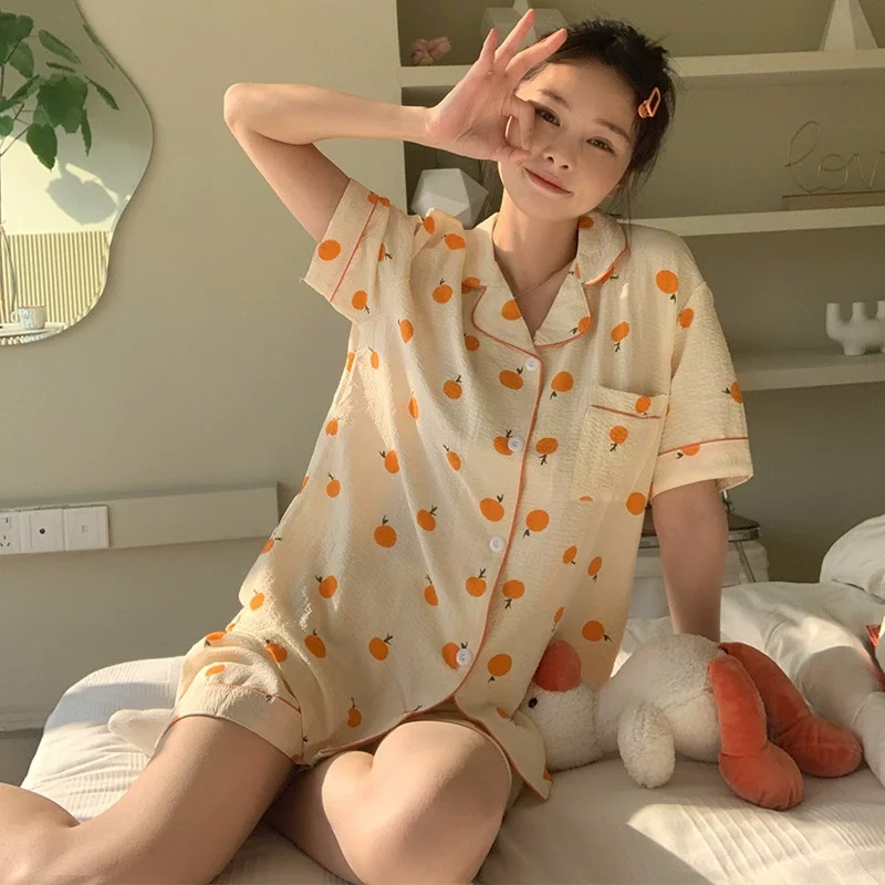 

Women's Pajamas Sets Spring Summer Sleepwear 2 Piece Print Pyjama Short Sleeve Top Shorts Pijama Mujer Pjs Homewear Housewear
