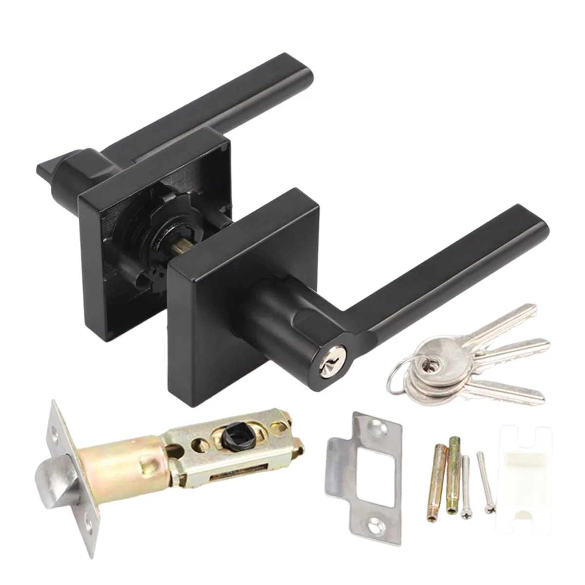

1 Set American Door Lock 3-Lever Type Entry Lever Door Handle Lock with Key for Hall for Front&Exterior Door Handle Set