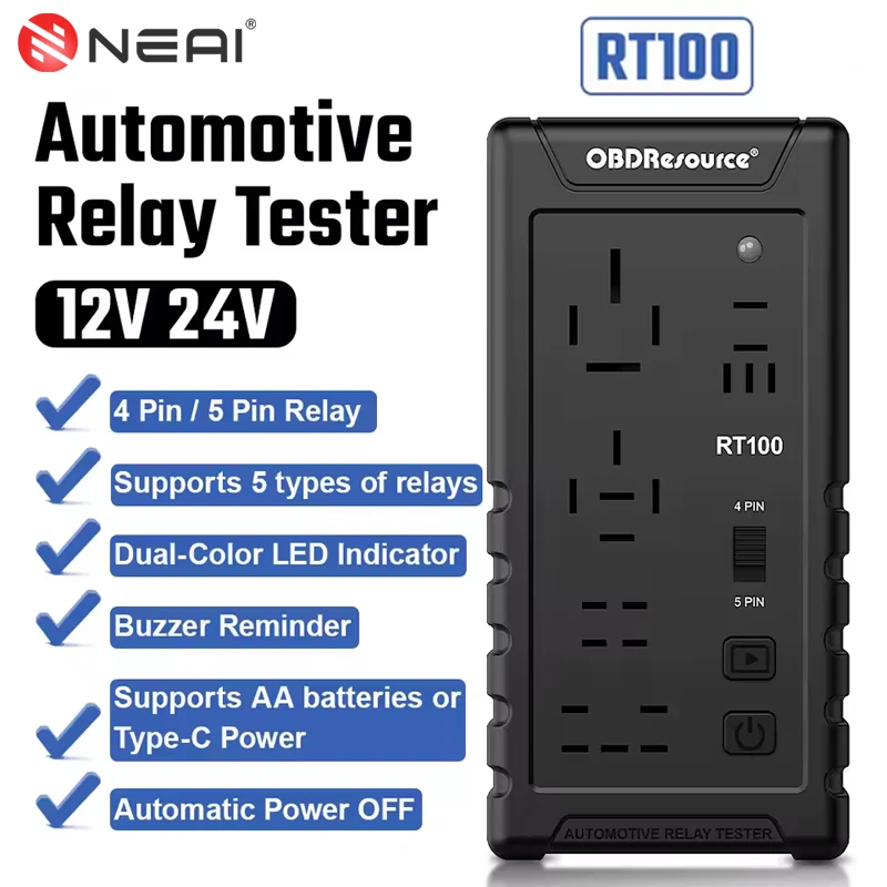 

12 В 24 В автомобильный тестер реле RT100 беспроводной супер 4Pin 5Pin светодиодный индикатор автоматическая идентификация напряжения диагностический инструмент