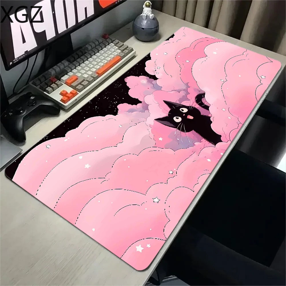 XXL Kawaii Black Cat Cloud Fast Delivery Keyboard mat Locked Edge Extended  Pink Purple Office Desktop Protection Pad Carpet