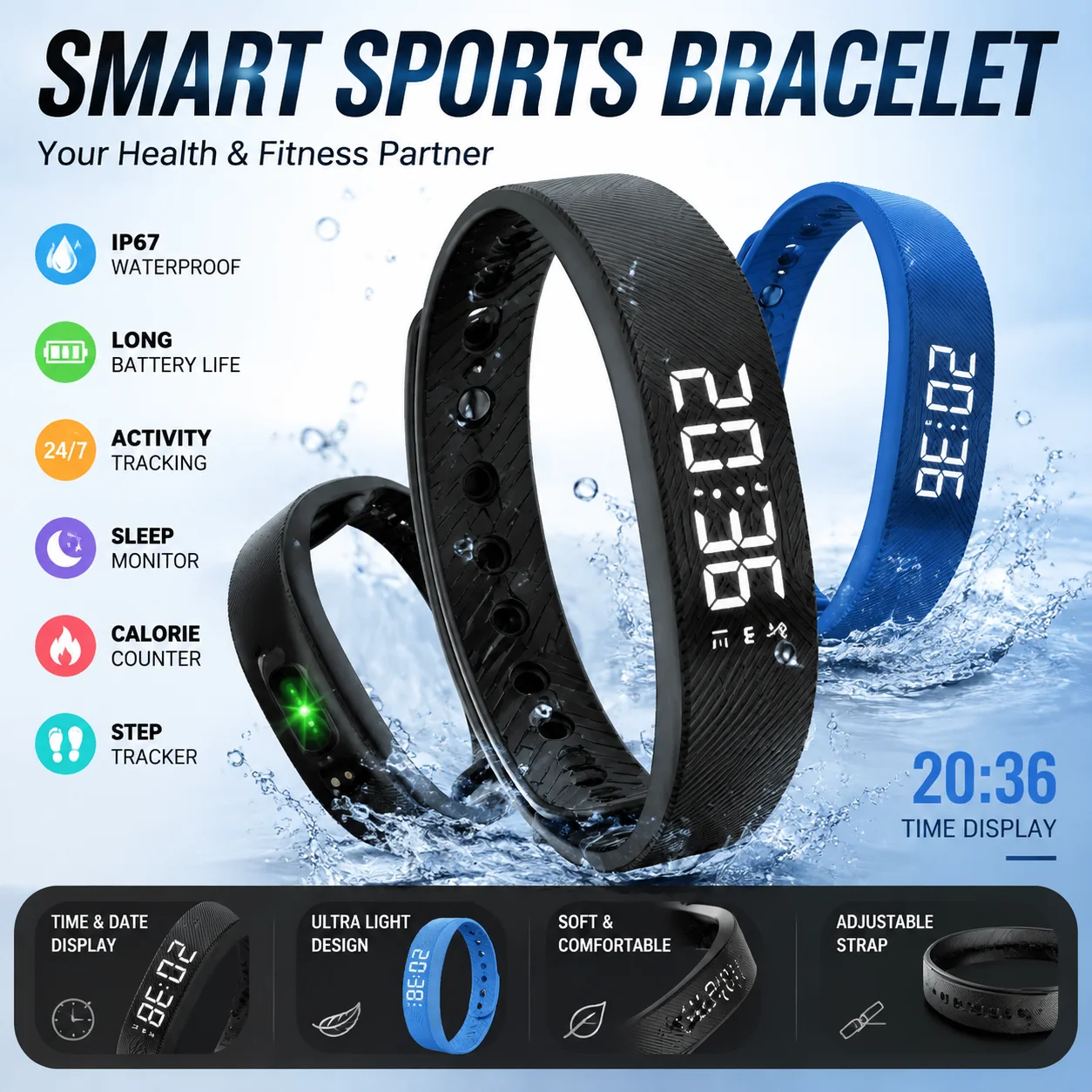 Smart Wristband Fitness Tracker Health Monitor Sleep Track Heart Rate Activity Counter Sports Wearable Waterproof Band F107