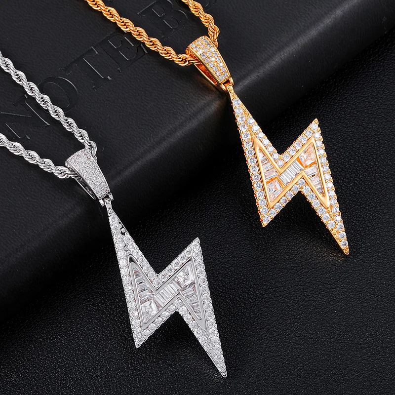 

Lighting Design Pendant Bling Iced Out Cubic Zirconia Men's Necklace with Rope Chain Hip Hop Fashion Jewelry For Gift