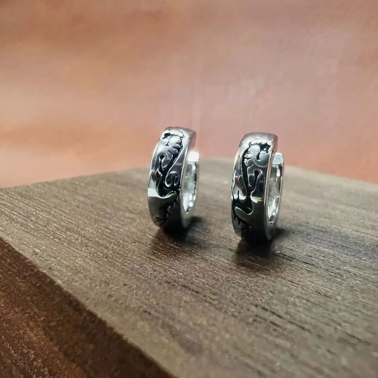 S925 silver stud earrings men's fashion simple domineering personality Chinese wind dragon ear buckle