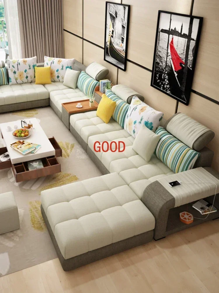 ~Y  Fabric Sofa Combination Simple Modern Large and Small Apartment Type Removable and Washable U-Shaped Cloth Sofa Couch