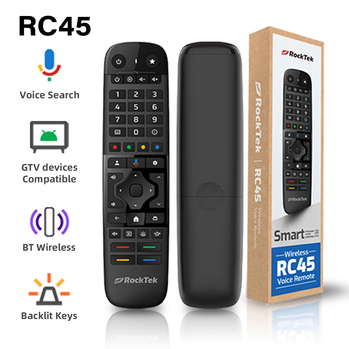 RC45 Wireless Voice Remote Compatible with Google TV BOX RockTek G2 GX1 GT1 TV Box GB1 GS1 Dongle Mecool KICKPI KP1 KP2