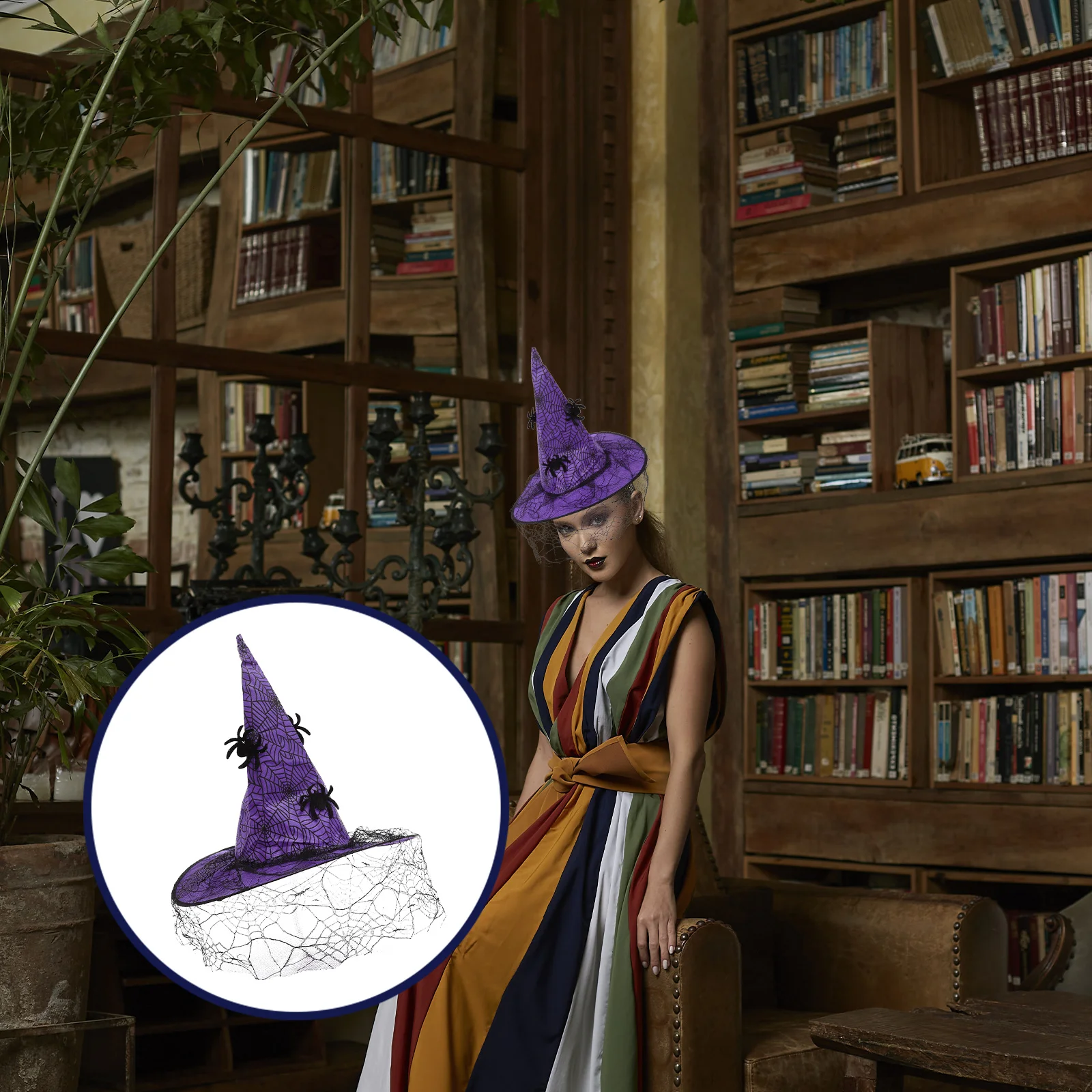 

1pc Halloween Witch Hat Non-Woven Fabric Lightweight Party Cosplay Prop Gauze Veil Hat For Festival Performance Photo