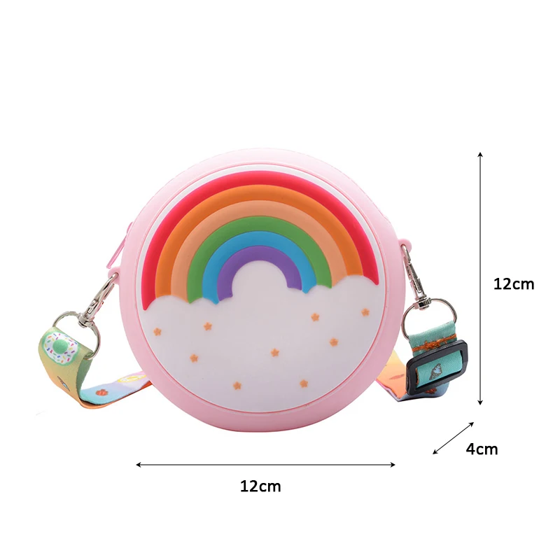 Hot Travel Rainbow Printed Pocket Package Round Donut Crossbody Bag Child Girl Children Shoulder Bag Adjustable Strap Vacation