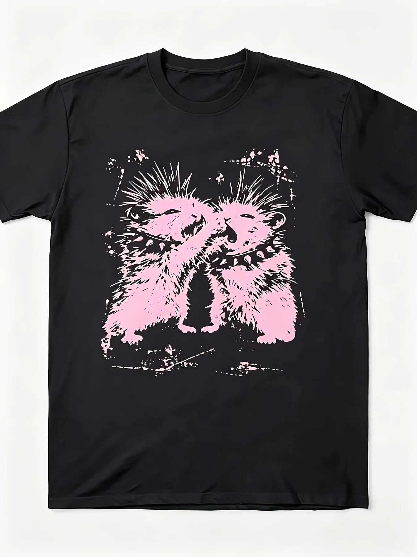 Grunge Punk Rat Cartoon Print T Shirt Retro Meme Street Style Suitable for Rodent Art Fans Ideal Urban Casual Hangs Casual Wear