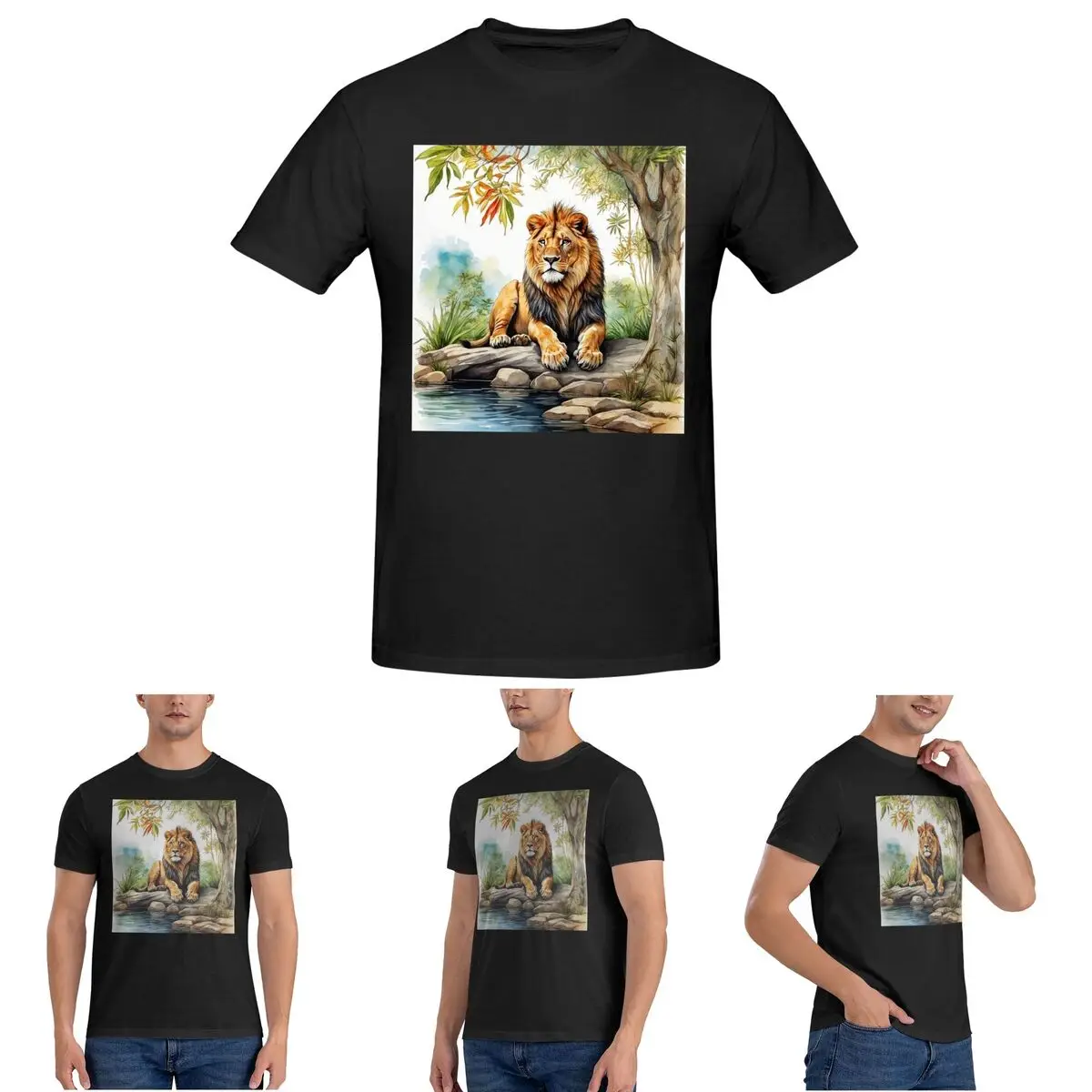 

Футболка A Lion In A Forest для мужчин, хлопковые футболки больших размеров, мужские футболки с коротким вырезом, летняя одежда, топы S-6XL