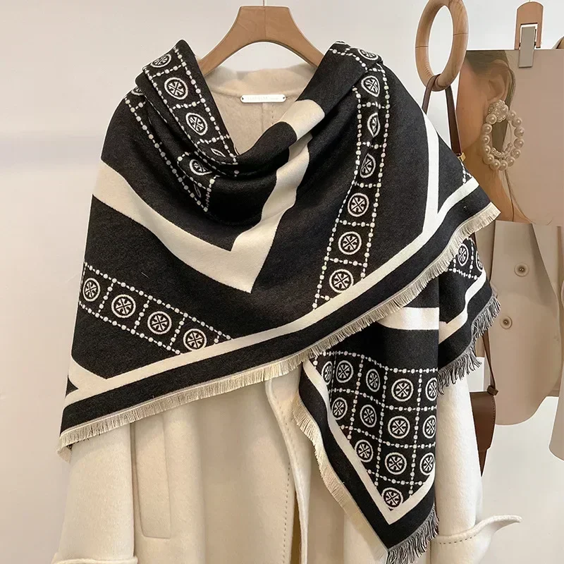 

Толстый зимний теплый женский шарф, роскошная двусторонняя кашемировая шаль, накидки Bufanda, женское одеяло из пашмины, дорожные шарфы