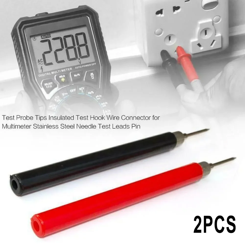 

2PCS 128mm Test Probe Heads Multimeter Spring Test Pens Tip Test Probe Insulation Hook Wire Connector Measurement Tool